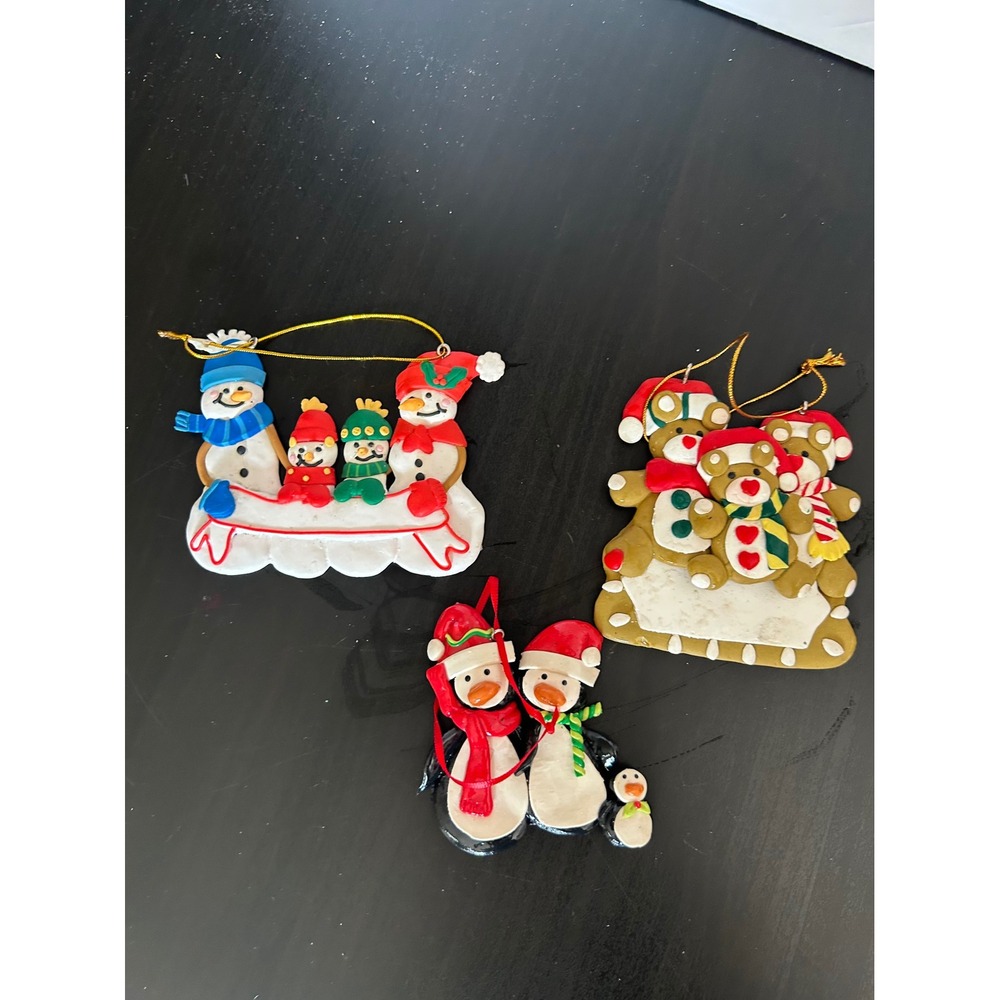 Christmas Ornaments Christmas Multicolor Resin Snowman Penguin Bear Bulk Lot 3pc